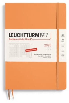 LEUCHTTURM1917 370604 Monatsplaner & Notizbuch Composition (B5) 2025, 16 Monate, Softcover, Apricot, Deutsch