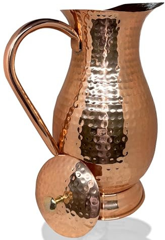 Bold & Divine Pure Copper Water Pitcher, Copper Pitcher with Lid, 100% Copper Water Jug, Copper Water Jug