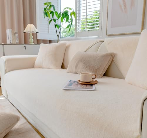 ShowyLive Samt Sofa überzug 1/2/3/4 Sitzer L Form Couch Überzug Ecksofa rutschfest Hund Katze -Antirutsch, Anti Slip Sofabezug Sofa Überwurf (Beige, 90 * 160CM)