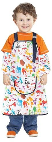 FEMONGY delantal niño 5-8 años delantal niños Impermeable Con bolsillos, bata de pintura para niños para pintura artística, cocina