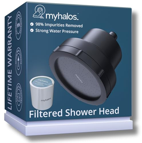 MyHalos® Filtered Shower Head for Hard Water Filter - High Pressure Chlorine Shower Head Filter for Hard Water Softener Showerhead, Easy Install, for Hair & Skin, Filtering (Black)