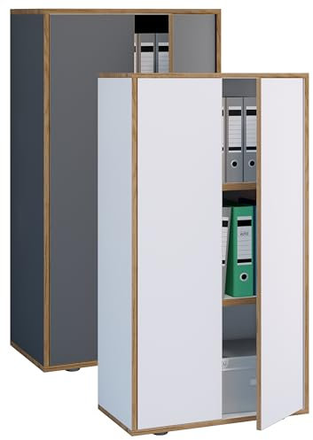 VCM Holz Büroschrank Ordner Aktenschrank Büromöbel Schrank Salia 3-Fach Breite 60 cm Drehtüren