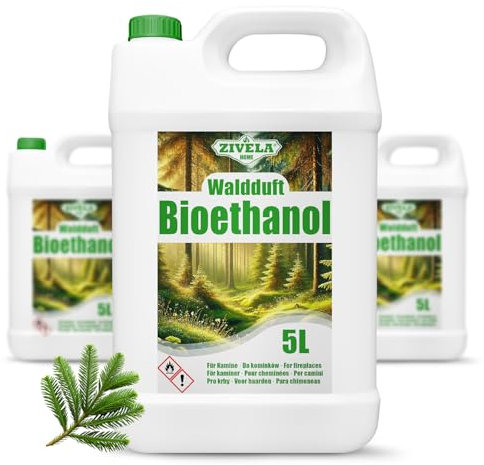 Bioéthanol 96,6% 15L | Alcool Parfum Forêt 3 x 5L | Pour Cheminée, Cheminée de Table | Combustion Propre, Sans Fumée