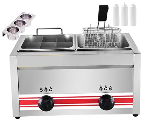 PGKTKCWH Commercial Deep Fryer, Professional Oil Deep Fryer with Baskets and Lids, Electric Fat Fryer Basket 20L Dual Tank for French Fry - for Delicious Fried Foods, Restaurant and Home Use,001