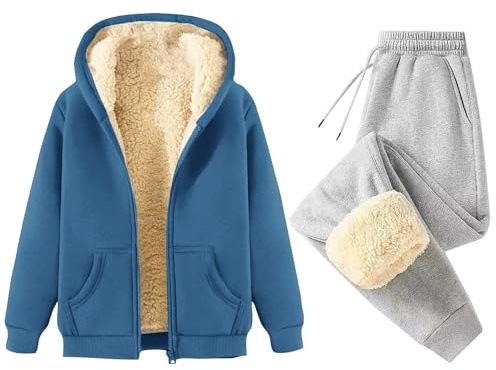 Complete Vello da Donna Sportiva Tuta Elegante in Pile Vello Foderato Completo Donna Ginnastica Tute Invernale Felpa e Pantaloni Jogging Casa Completi in Velluto Calde Felpata Due Pezzi Training