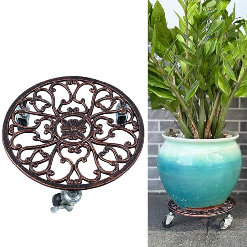 SMQLJXC 11‘’ Plant Caddy with Wheels Heavy Duty cast Iron Plant Stand with Wheels Plant Dolly Rolling Plant Stand Plant Roller with Casters for Indoor and Outdoor