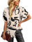HUXRAKV Camicia Maniche Corte da Donna Blusa Button-Down Casual Stampate con Bottoni Camicetta con Maniche a Lanterna,WD40-Beige,M