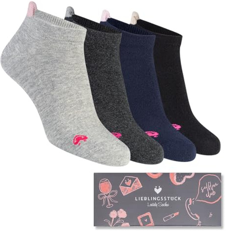 Lieblingsstück Sneaker Socken - Damen - mit Geschenkbox oder Kulturtasche | rutschfeste Socken aus Baumwolle - Anti-Blasen-Schutz - kurze Strümpfe mit Herz-Motiv - Größen 35-38 oder 39-42