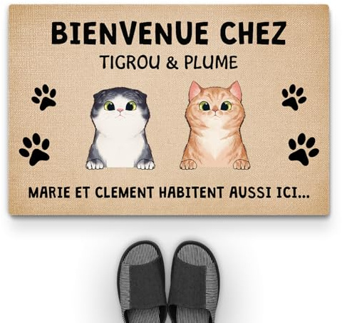 Cadeau Plus Tapis Personnalisé Paillasson - Les Chats vivent Ici Aussi - Tapis personnalisé entrée, Paillasson Entree (2 Chats)