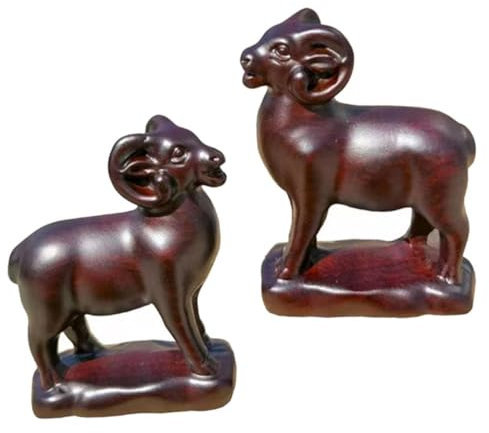 INOOMP 3D Ziegenfigur Deko Für Wohnzimmer Und Schreibtisch 8x6,5x3cm Holzoptik Skulptur 2 Stück Tiermodell Aus Kunststoff Sammlerfiguren Für Wohn Und Arbeitsraum