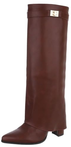 Ital Design Damen Stiefel mit Reißverschluss und Blockabsatz, spitze Form