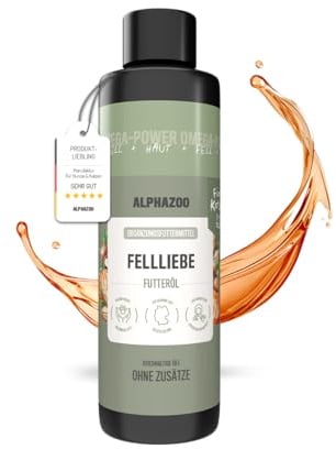 alphazoo Fellliebe Futteröl für Katzen Omega 3 6 9 Haut & Fell, 250ml | Futteröl für Haut & Fell - mit Omega 3, 6 & 9 - für Fellglanz & Fellwechsel - aus Lachsöl, Mandelöl & Arganöl
