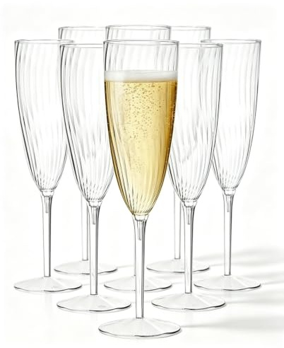 Tyawula 8 Pcs Clear Champagne Flutes, 180ml Resuable Plastic Wine Glasses, Tall Drinking Cups for Parties,Wine Cups Cocktail Cups Plastic Flutes Glass for Party Wedding Christmas