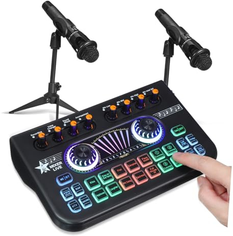 ABOOFAN Dj Mixer Effects Singing Sound Card Podcast Streaming Equipment Podcast Beginner Kit Studio Equipment for Recording Music at Home Gaming Sound Card Soundboard Dj Kit Black