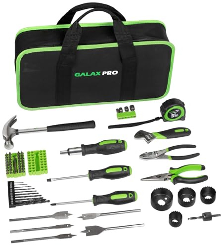GALAX PRO 69-Piece Hand Tool Set with Bag, Household DIY Repair Tool Kit | Comes With Hole Saw, Wood Drill Bits, Socket Wrenches And Magnetic Extension Rod, Complete Combination Kit For Home