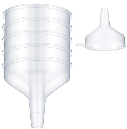 Mini embudo de plástico para cocina, dispensador de plástico, pequeño embudo para aceite, loción, champú, arte de arena (5 unidades)