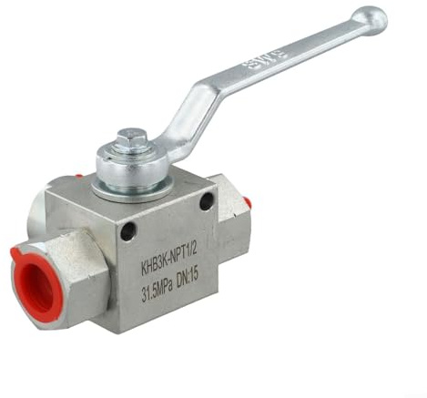 Pumixiy Hochdruck-Hydraulik-Kugelhahn, 3-Wege, 7250 PSI Absperrventil NPT1/2, Kohlenstoffstahl, 3-Wege-Durchflusskontrolle für Öl, Gas und Wassersysteme (NPT1/2)