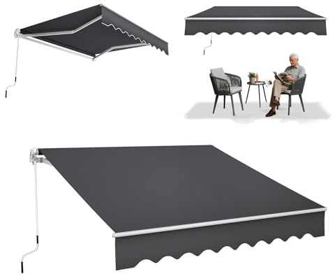 ACXIN 2,5m x 2m Aluminium Markise Sonnenschutz Gelenkarmmarkise Kassettenmarkise Balkonmarkise, Vordach UV Schutz, Einfache Handkurbel-Bedienung Terrassenüberdachung - Dunkelgrau