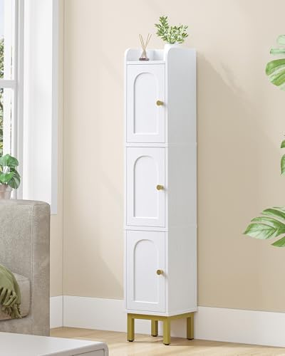 Hzuaneri 3-Tier Narrow Tall Storage Cabinet, 20 × 20 ×108.5cm, White | Slim Bathroom Storage Unit with 4 Adjustable Feets and 3 Shelves, for Small Space, Kitchen Living Room Laundry Room, BC22313G