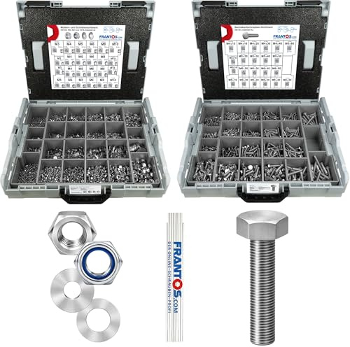 FRANTOS L-BOXX Schrauben Muttern Sortiment 8.090 tlg. (Edelstahl A2) - Set aus DIN 933 Sechskantschrauben + Sechskantmuttern, Stoppmuttern & Unterlegscheiben