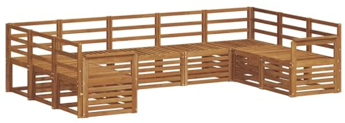 vidaXL Sofagarnituren 9 pcs Natur Massivholz Akazie, Moderne Gartenbank, strapazierfähige Eckmöbel für draußen, gemütliches Loungeset für Terrasse und Patio