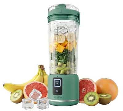 Sangcon Blender Portable 500ml, Mixeur Smoothie USB Rechargeable, Mini Blender pour Fitness, Camping & Voyage, Blender Personnel 6 Lames & 2 Modes, Mixe Glace & Fruits Surgelés, Vert