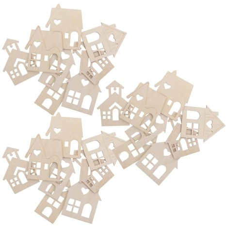 NUOBESTY 24 Stück Holzhaus Förmiger Block 11,9x9,4x0,2 Cm mit Präzisem Laserschnitt und Einfachem Zusammenbau für Kreative Holzbastelarbeiten bei Familien Selbstgemacht und Festlichen