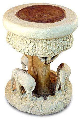 Handgeschnitzter Beistelltisch TATAI aus massivem Suar Holz – Elefantenmotiv, exotisch und einzigartig, nachhaltig und langlebig
