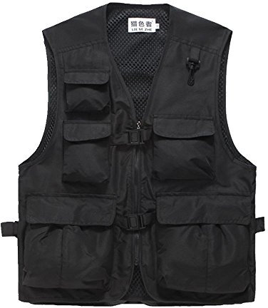 Liesezhe Unisex Atmungsaktive Anglerweste, mehrere Taschen, Fotografie, Reisen, Jagd, Weste Jacke für Erwachsene und Jugendliche, schwarz, X-Large