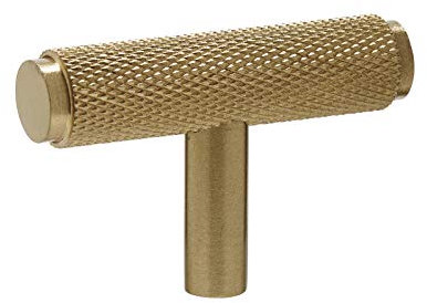 Knurled T Bar Brass Cupboard Handle - 50MM Satin Brass
