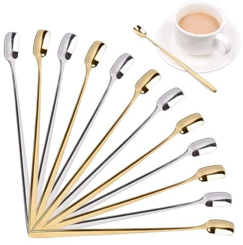 BONHHC Cocktail remuer Cuillères Cuillères à Café/Cuillère à Long Manche Acier Inoxydable/Café Crème Glacée Cocktail Yogourt Cuillères Mélangeuses en Acier Inoxydable (12 Pièces )