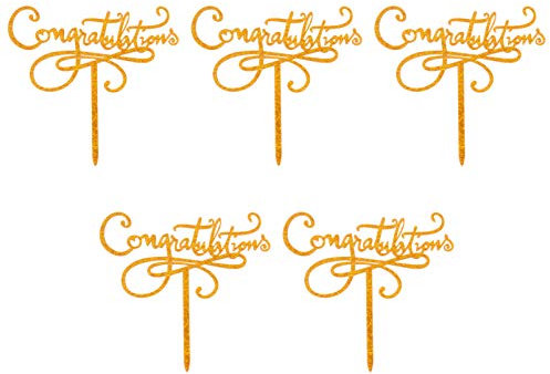 PRETYZOOM 5pcs Glitter Congratulations Cake Topper Wedding Anniversary Graduation Retirement Birthday Party Cake Decoration Acrylic Cupcake Topper