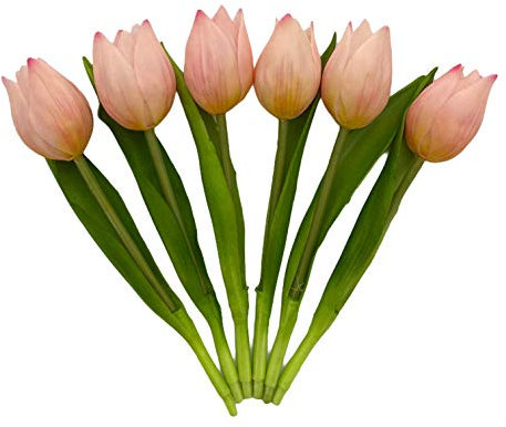 MIJOMA Künstliche Tulpen, künstliche Blumen, Real Touch,Tisch-Dekoration (6 Stück - Länge 19cm, Hellrosa)