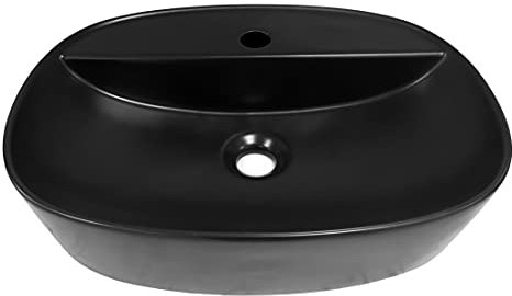 BAIKAL - Lavabo Cerámico sobre Encimera. Lavabo Ovalado en acabado Negro Mate. Medidas 50 x 38 x 12 cm. Con orificio para grifo. Envío con Embalaje Reforzado