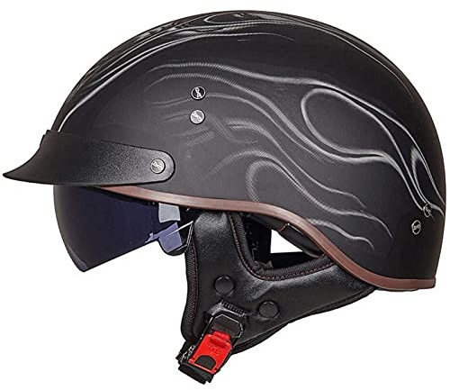 Halbschalenhelm mit ECE Motorradhelm Herren Damen Brain Cap Retro Motorrad Jethelm Halbhelm Halbschale Helm Rollerhelm Chopper Scooter Helm Sturzhelm mit Visier