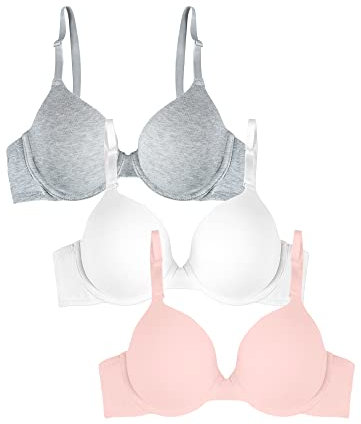 Fruit of the Loom Soutien-Gorge de T-Shirt, Opaque, Rose pâle/Blanc/Gris chiné, 95E (Lot de 3) Femme