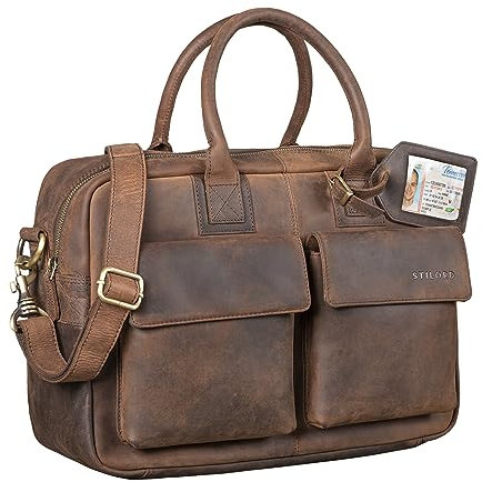 STILORD 'Carlo' Große Umhängetasche Leder Lehrertasche Aktentasche Schultertasche Reise Beruf Freizeit 15,6 Zoll Laptop College Bag Arbeit Büro, Farbe:zamora - braun