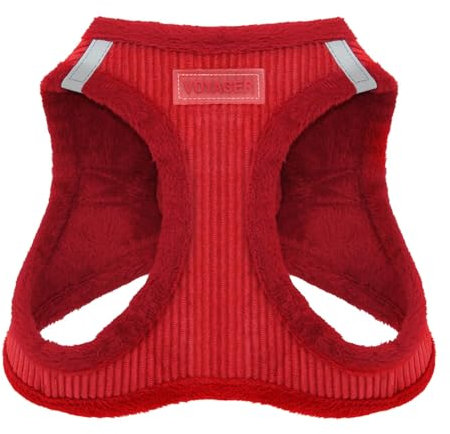 Voyager Step-In Plüsch-Hundegeschirr by Best Pet Supplies - Step-In-Westengeschirr für kleine und mittelgroße Hunde, Weicher Plüsch, Roter Kordr, size S - Brust 37-40 cm