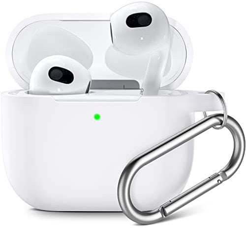 Upeak Compatible with AirPods 3rd Generation Case 2021, Fully Wrapped Silicone Protective for Apple AirPods 3 Case, With Keychain,Case Cover Shock Absorption, White