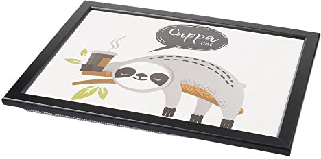 Invero Deluxe Cuppa Time Printed Cushioned Lap Tray with Wooden Frame and Bean Bag Cushion Base Ideal for Breakfast in Bed or Dinner - 44cm x 34cm