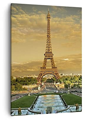 ARTTOR Bilder auf Leinwand 50x70 cm Wandbild Architektur Städte - 0435 | Eiffelturm Frankreich Paris Vertikal Klein Wanddekoration Wohnzimmer Schlafzimmer Wandkunst Wanddeko Kunstdruck Küche ARTTOR