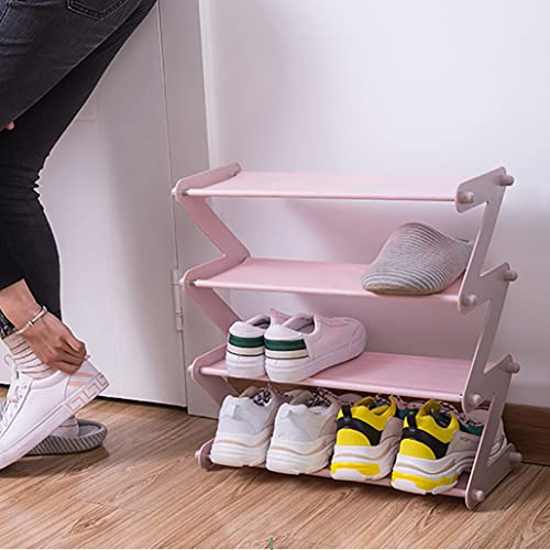 CARURLIFF Kleine Schuhregale, zusammenbaubar, für 8-12 Paar Kinder-Schuhregal, Organizer für Eingangsbereich, Schrank, Kinderzimmer (Rosa – 4 Ebenen)