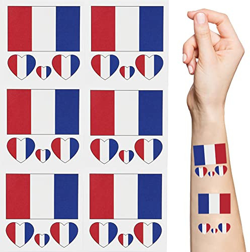 10 Pcs France Drapeau Tatouages Temporaires,Faux Autocollant De Tatouage De Transfert De Visage Imperméable Pour Coupe D'Europe Fête Nationale Jeux Olympiques Française Adulte Femmes Enfants
