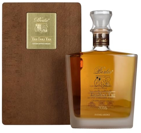 Berta Grappa Tre Soli Tre Grappa Invecchiata 2014 43% Vol. 0,7l in Holzkiste
