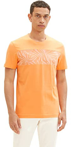 TOM TAILOR Herren 1036436 T-Shirt mit Palmen-Print, 22195-Fruity Melon Orange, L