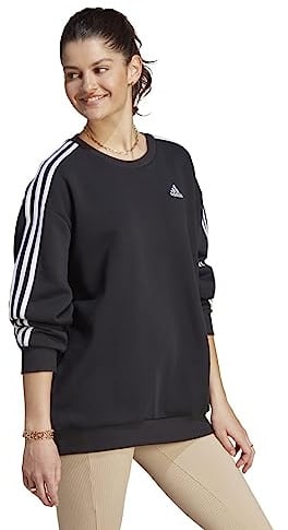 adidas Felpa da donna in pile oversize Essentials con 3 strisce, Nero/Bianco, XX-Small-X-Small