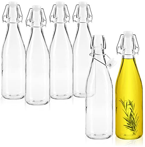 com-four® 6x Glasflasche 550 ml - Glasbehälter mit Bügelverschluss zum Befüllen mit Flüssigkeiten - durchsichtige Flasche für Öle, Essige und Spirituosen (6 Stück - glasklar)