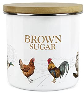 Purely Home Country Farm Brown Sugar Canister - White Metal Enamel Kitchen Food Storage Container
