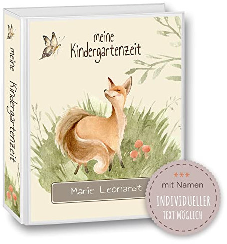 Kindergarten Ordner personalisiert mit Namen und Wunschtext Woodland Waldtiere Fuchs A4 Watercolor - Meine Kindergartenzeit Kindergartenordner Portfolioordner Sammelordner Junge Mädchen
