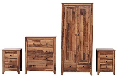 Kingwudo® Wooden Bedroom Furniture 4 pieces Set (3 Drawers Bedroom x2, 3+2 Drawers Chest, 2 Door 2 Drawer Wardrobe) Bedroom Storage Sets Wardrobe Sets